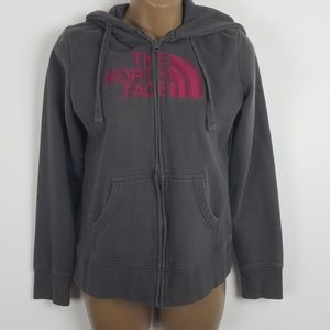 North Face Embroidered Full Zip Pink Gray Hoodie